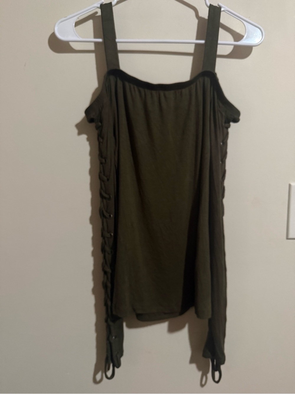 VENUS Olive Green Cold-Shoulder long sleeve Top with Side Lace-Up